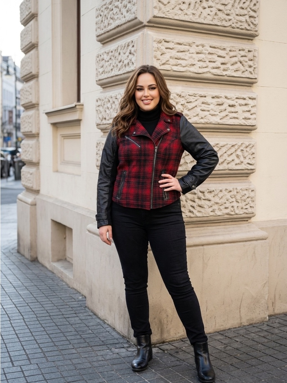 Torrid Plaid Wool Blend Mixed Fabric Moto Biker Jacket Red Black Plaid